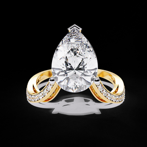 Anillo de Compromiso con Diamante Cultivado en Laboratorio, Diseño de Racimo de Peras con Banda de Oro Abierta y Diseño Pavé, Joyería Única - Product Image 1