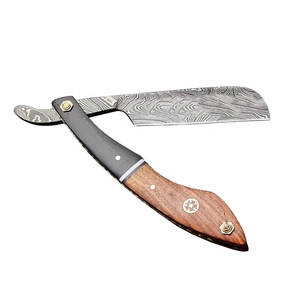 Maquinilla de afeitar profesional Damasco de borde recto para salón de afeitado para hombres-Mango de madera de calidad con función de seguridad para uso corporal - Product Image 1