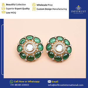 Worldwide Exporter Best in Selling Ethnic Wear Glamorous White Floral Shape <b>Studs</b> Polki <b>Earrings</b> <b>for</b> <b>Women</b> at Exclusive Price - Product Image 2