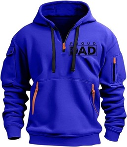 Sweat à capuche demi-fermeture éclair pour hommes hiver imprimé sweat tactique grande taille Vintage à manches longues à la mode hauts pullover poche 100% coton - Product Image 5