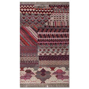 Alfombras Anudadas a Mano de Lana y Seda de Bambú con Patrón Geométrico Manchaha, Rosa y Morado para Uso Doméstico-Les-2847 - Product Image 1