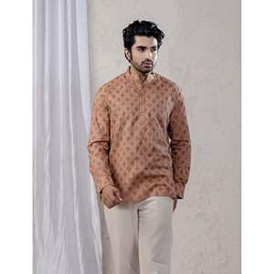 Kurta court en coton imprimé décontracté pour hommes avec manches longues - Product Image 1