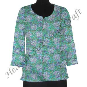 Top exclusif en coton imprimé bloc à la main/robe courte Kurti tenue décontracté ethnique haut exclusif indien/court Kurti pour les femmes - Product Image 1