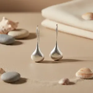 Pendientes Minimalistas de Plata con Forma de Lágrima y Perla, Pendientes Clásicos Religiosos con Aro para Mujer, para Fiestas - Product Image 2