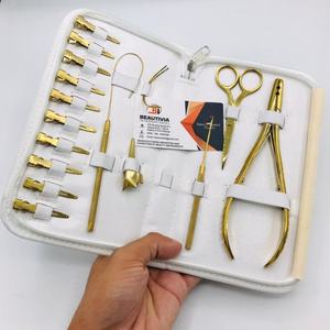 Juego de herramientas de alicates de extensión de cabello multifuncionales de acero sostenible de queratina chapada en oro que incluye aguja de bucle de tijera de ganchillo - Product Image 4