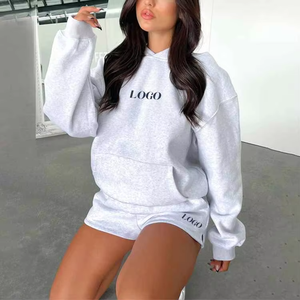 Ensemble pour femmes, sweat-shirt et short unis au-dessus du genou, mélange de coton doux, décontracté, été, tenue à porter - Product Image 5