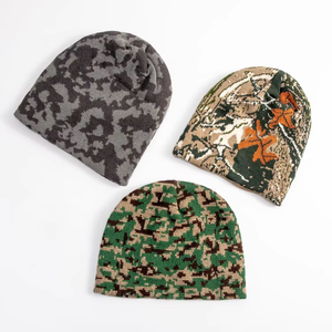 หมวกบีนนี่ถักนิตติ้งอะคริลิคสำหรับผู้ใหญ่และ100% โลโก้ผ้าแจ็คการ์ดลายพรางสำหรับฤดูหนาว - Product Image 5