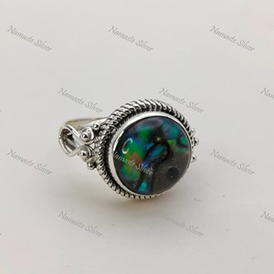 <b>Abalone</b> <b>Shell</b> Ring, Sterling Silver Boho Statement Jewelry - Product Image 3