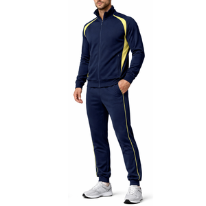 Top selling <b>Navy</b> Blue Tracksuit Yellow Piping Slim Fit Jogging Suit Two Piece <b>Set</b> Sportswear <b>Gym</b> Training Suit for Men - Product Image 1