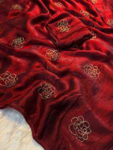 Hermoso Sari de Seda Espacial de Diseñador con Trabajo a Mano para Mujer, para Bodas y Fiestas, Hecho en India, en Existencia - Product Image 5