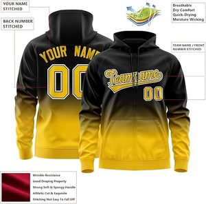 Custom Embroidered Gradient Zip Corduroy Windproof Men's Fleece Jacket Black Yellow Team Name Number Personalized Baseball - Product Image 3