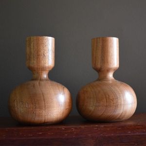 Candelero de madera de Acacia Natural de 2 piezas, candelabro de madera pulido hecho a mano o portavelas - Product Image 2