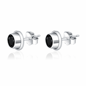 Romantic Natural Black Onyx Bezel <b>Set</b> <b>Stud</b> <b>Earrings</b> Rhodium Plated Sterling <b>Silver</b> Engagement Wedding Anniversary Gift - Product Image 3
