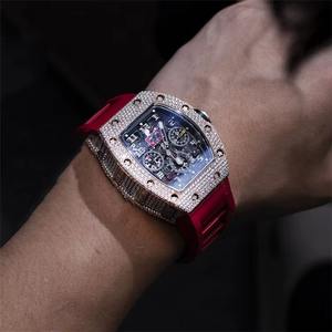 Montre mécanique automatique de luxe 41 mm avec bracelet en caoutchouc vert, diamants Moissanite VVS certifiés EGL, entièrement sertie, style Hip Hop, verre - Product Image 6