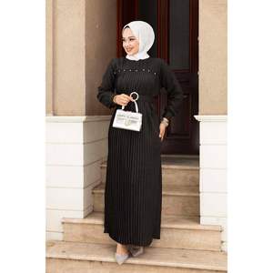 <b>Black</b> Stone Detailed Pleated Hijab Modest <b>Dress</b> - Product Image 2