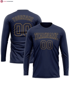 Camiseta de manga larga de Color Azul Marino-dorado antiguo personalizada, camiseta de 100% algodón con logotipo impreso en la parte delantera, diseño informal de saludo al servicio - Product Image 2