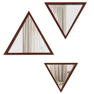 Low MOQ Modern Design Triangular Look <b>Set</b> of 3 Wooden Decorative <b>Wall</b> <b>Mirror</b> Brown Factory Direct Sale Manufacturer Wholesale - Product Image 2