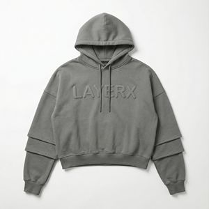 Sudadera Corta de Invierno para Hombre, Estilo Urbano, 300 g/m², Felpa de Poliéster/Algodón Gruesa, Bordado 3D, Pedrería, Ecológica - Product Image 1