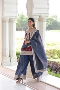 Ensemble Kurti, Bas et Dupatta brodés des deux côtés, longueur genou, qualité supérieure, photos réelles, prix de gros - Product Image 2