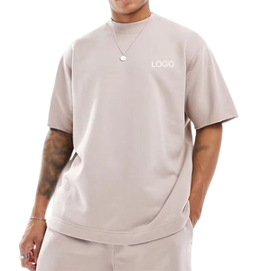 Camiseta de algodón 100% para hombre con logotipo personalizado, camiseta estampada holgada de cuello redondo de gran tamaño con hombros caídos de Color sólido - Product Image 2