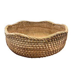 Eco-friendly Handmade Rustic Woven Rattan Storage <b>Baskets</b> for <b>Kitchen</b>-Multifunction Serving & Fruit <b>Baskets</b> - Product Image 1