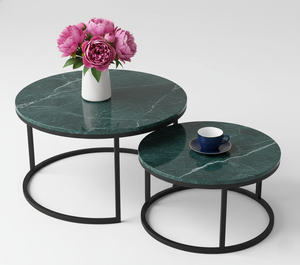 Mesa de Centro Moderna Ajustable de Alta Calidad Global Aura GA-1503, con Cubierta de Mármol y Metal Negro Plateado, Muebles Hechos a Mano - Product Image 1