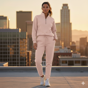 Conjunto de Moda Ecológico de Punto Personalizado para Mujer, Diseño de Cierre con Patrón Sólido, Top de Manga Larga y Pantalones Anchos Casuales - Product Image 6