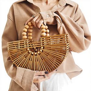 Bolso de Verano 2026 para Mujer, Bolso Tejido de Bambú Calado con Asa de Perlas, Bolso Cesta Versátil, Bolso de Mano Moderno para Damas - Product Image 1