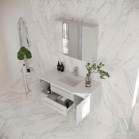 Meuble-lavabo mural moderne en bois avec vasque intégrée et tiroirs, montage facile, garantie non applicable, fabriqué au Vietnam