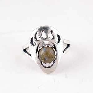Trendy Bear Paw <b>Labradorite</b> Brass <b>Ring</b> Silver Plated Adjustable Tribal Rustic Style Vintage Unisex Wholesale <b>Ring</b> Animal Paw - Product Image 1