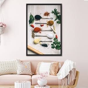 Modern Spoon Herbs Artwork Canvas Print for Elegant Room Decor,Black <b>Framed</b> - Product Image 1