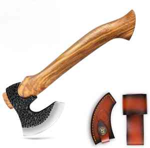 Handmade High Carbon Steel Tomahawk Hatchet Multi-Purpose Camping Outdoor Survival <b>Axe</b> Industrial Rose <b>Wood</b> Handle Leather - Product Image 1