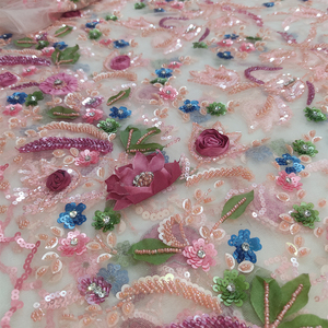 Dernier modèle de tissu perlé brodé à la main Tissu perlé de luxe pour robe de soirée pour femme Robe de mariage Tenue de soirée - Product Image 3