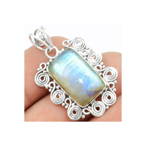 100% piedras preciosas de Luna arcoíris naturales Ajuste de bisel colgante hecho a mano 925 plata esterlina OEM joyería fina para mujeres ODM al por mayor - Product Image 1