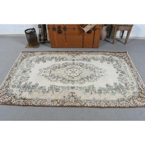 Tapis turc 3,9x6,8 pieds, tapis vintage, tapis marron à bordures bleues - Product Image 3