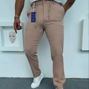 Pantalon Stretch Slim Fit Bleu Marine pour Homme, Pantalon de Bureau Intelligent Décontracté, Taille Élastique, Cordon Droit, Coton Hip Hop Imperméable - Product Image 1