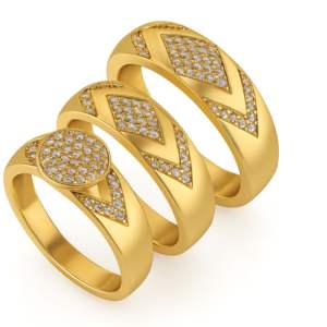 Ensemble de bagues empilables uniques de luxe à triple rangée de diamants en moissanite, argent massif 925 plaqué or, design tendance et élégant pour femmes - Product Image 1