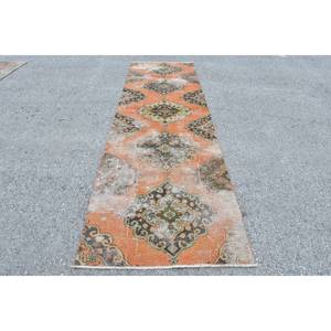 Tapis Vintage Turc Classique Orange Vert Kilim 3.3 X 11.6ft Patchwork Weave Laine Matériel Latex pour Entrée Couloir Rectangle - Product Image 1