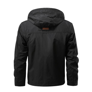 Veste coupe-vent multi-poches imperméable en denim vintage pour homme avec col à capuche amovible et manches détachables - Product Image 2