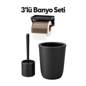 Ensemble d'organisateurs de salle de bain en plastique 3 pièces avec porte-papier toilette, brosse de toilette et poubelle de 12 litres - Product Image 4