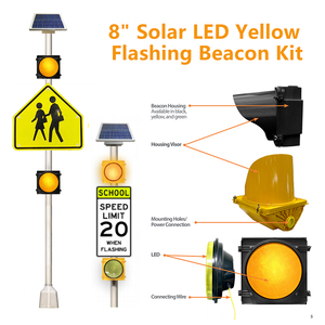 Kit de balise clignotante solaire LED ambre de 8 pouces, conforme à la norme MUTCD, pour passage piétonnier, zone scolaire, système de signalisation d'avertissement routier - Product Image 6