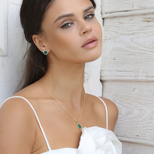 Round Shape Charm Malachite and CZ Stone 925 <b>Sterling</b> <b>Silver</b> <b>Stud</b> <b>Earrings</b> Wholesale Turkish Handcrafted Jewelry - Product Image 2