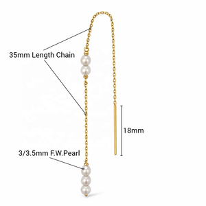 Pendientes de Cadena con Perlas de Agua Dulce JJ BRAVO, Nuevo Modelo, Oro de 14k, Modernos, Calidad AAA, Certificados por Terceros, para Mujeres y Niñas - Product Image 3