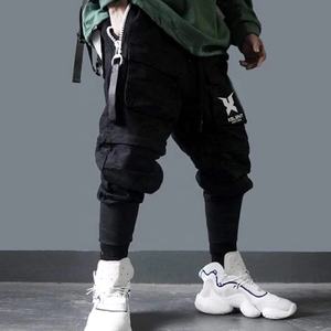 Pantalon de jogging Cyberpunk pour homme Pantalon cargo à taille élastique Couleur noire Poche Harajuku Streetwear Design Rubans Techwear Pantalon Ninja - Product Image 3