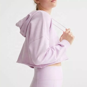 Sweat-shirt à capuche court 100% coton pour femme, vêtement de rue, blanc, personnalisé, à la mode - Product Image 2