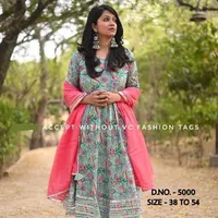 अनारकली महिलाओं ड्रेस हरी 3/4 आस्तीन पुष्प पैटर्न सूती कपड़े 3256