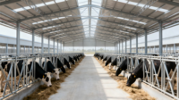 Structure moderne en acier Ferme d'élevage de vaches Hangar de garage Maison préfabriquée Entrepôt pour ateliers Plantes Vent élevé