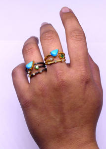 Bague en argent sterling 925 plaqué or classique turquoise émeraude topaze blanche pierres précieuses mode - Product Image 6