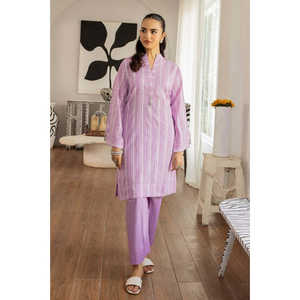 Conjunto de 2 Piezas para Mujer en Jacquard Lurex Morado, Camisa con Cuello de Lazo y Botones Decorativos, Pantalón, Atuendo Elegante de Una Pieza para Diversas Ocasiones - Product Image 4