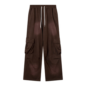 Oem Custom Logo Men Sweatpants Street Wear Acid Wash Fade Side Pockets Draw <b>Strings</b> Cargo Pants Straight Leg Sweatpants for Men - Product Image 1